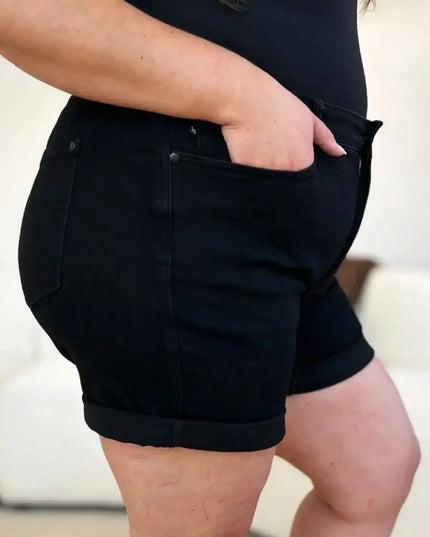 Judy Blue High Waist Tummy Control Cuffed Denim Shorts 150237 - Sleekdenim.com