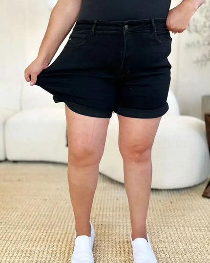 Judy Blue High Waist Tummy Control Cuffed Denim Shorts 150237 - Sleekdenim.com