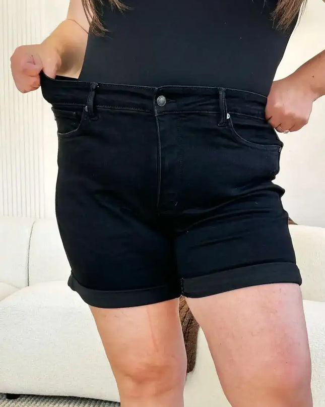 Judy Blue High Waist Tummy Control Cuffed Denim Shorts 150237 - Sleekdenim.com