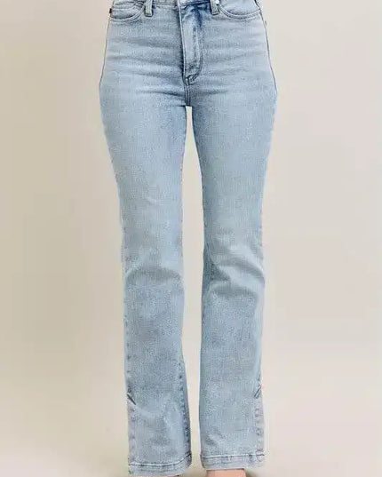Judy Blue High Waist Tummy Control Vintage Wash Side Slit Slim Bootcut Denim Jeans 88951 - Sleekdenim.com