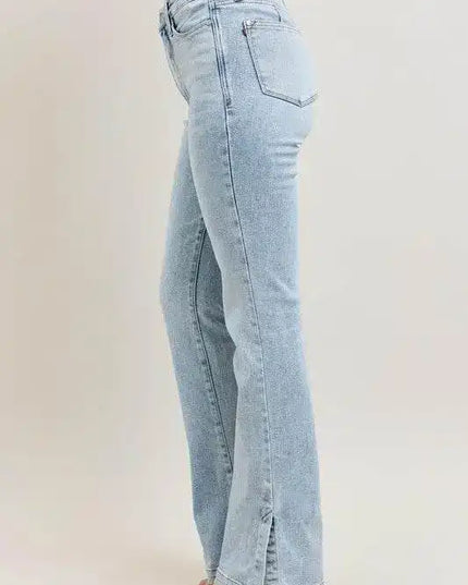 Judy Blue High Waist Tummy Control Vintage Wash Side Slit Slim Bootcut Denim Jeans 88951 - Sleekdenim.com