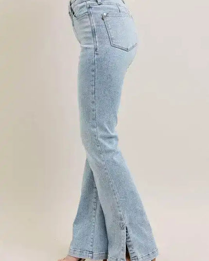 Judy Blue High Waist Tummy Control Vintage Wash Side Slit Slim Bootcut Denim Jeans 88951 - Sleekdenim.com