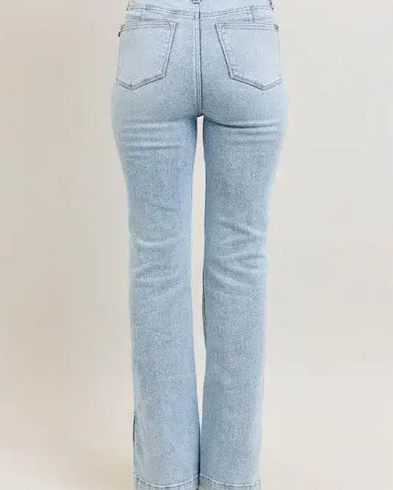 Judy Blue High Waist Tummy Control Vintage Wash Side Slit Slim Bootcut Denim Jeans 88951 - Sleekdenim.com