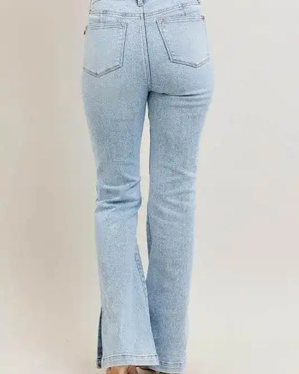 Judy Blue High Waist Tummy Control Vintage Wash Side Slit Slim Bootcut Denim Jeans 88951 - Sleekdenim.com