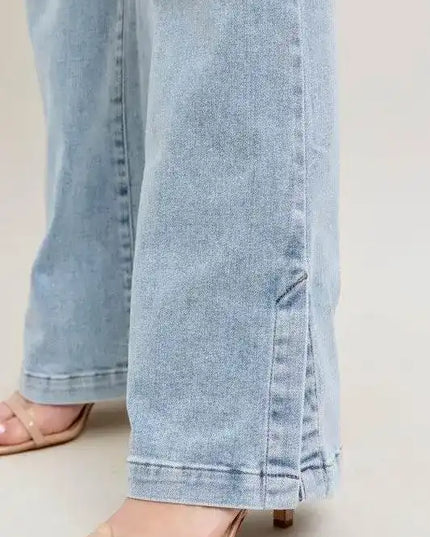 Judy Blue High Waist Tummy Control Vintage Wash Side Slit Slim Bootcut Denim Jeans 88951 - Sleekdenim.com