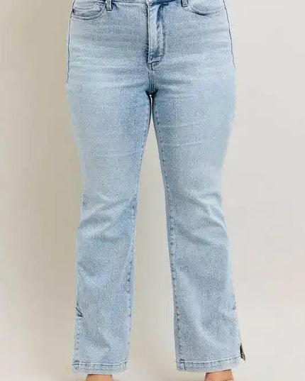 Judy Blue High Waist Tummy Control Vintage Wash Side Slit Slim Bootcut Denim Jeans 88951 - Sleekdenim.com