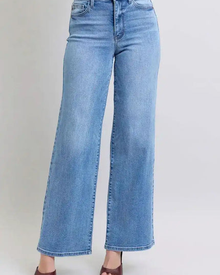 Judy Blue High Waist Vintage Wash Retro Wide Leg Denim Jeans 82625 - Sleekdenim.com