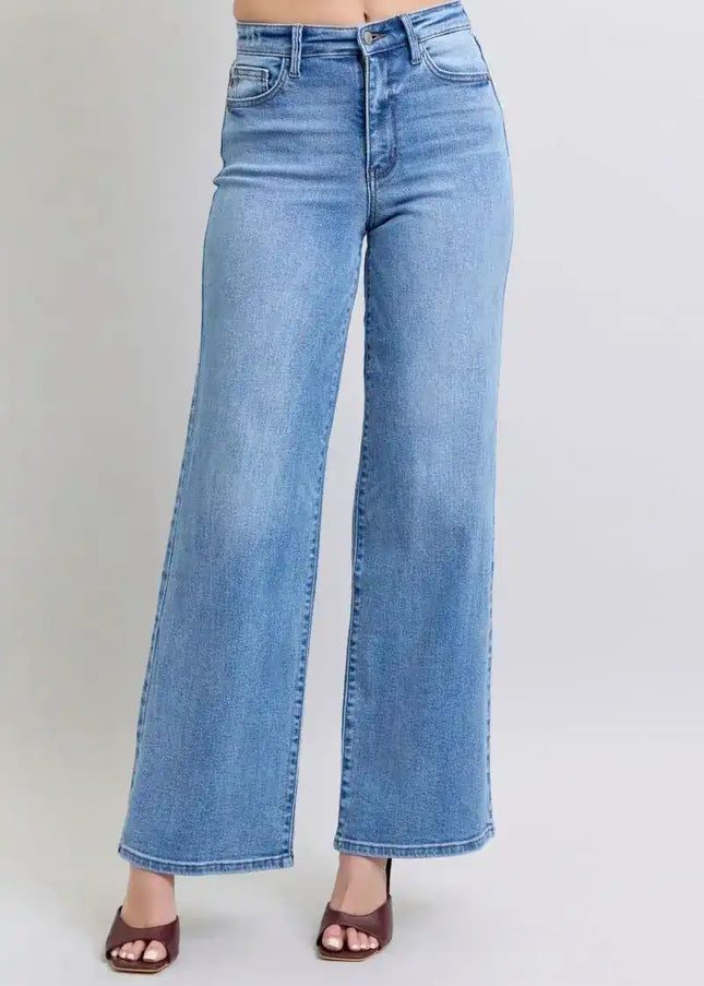 Judy Blue High Waist Vintage Wash Retro Wide Leg Denim Jeans 82625 - Sleekdenim.com