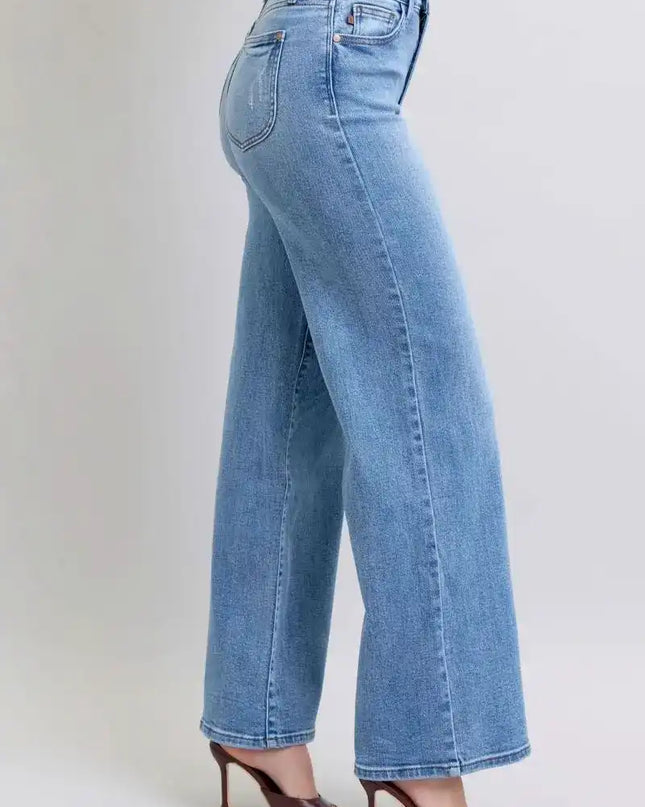 Judy Blue High Waist Vintage Wash Retro Wide Leg Denim Jeans 82625 - Sleekdenim.com