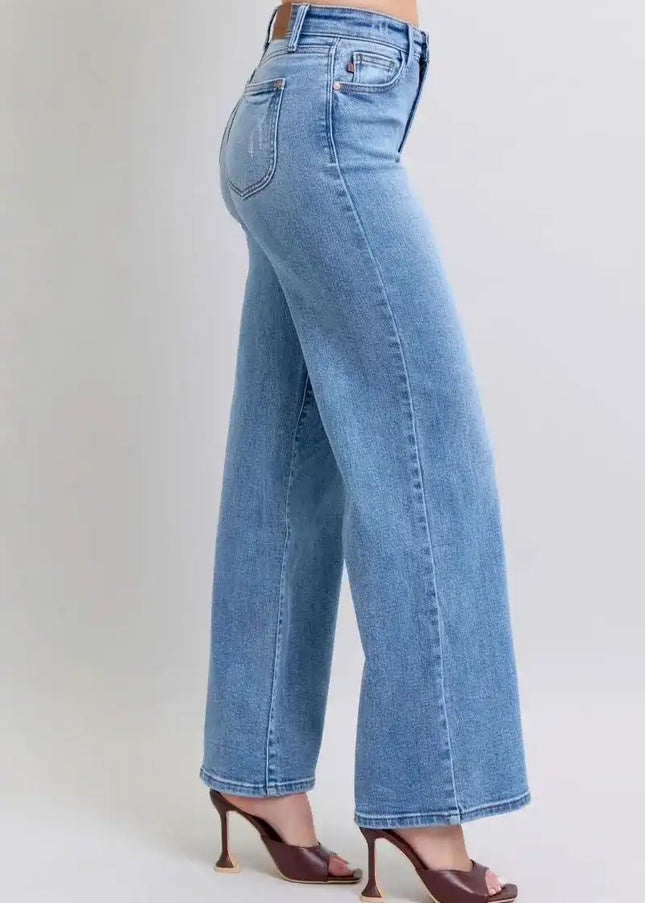 Judy Blue High Waist Vintage Wash Retro Wide Leg Denim Jeans 82625 - Sleekdenim.com
