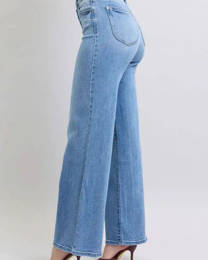 Judy Blue High Waist Vintage Wash Retro Wide Leg Denim Jeans 82625 - Sleekdenim.com