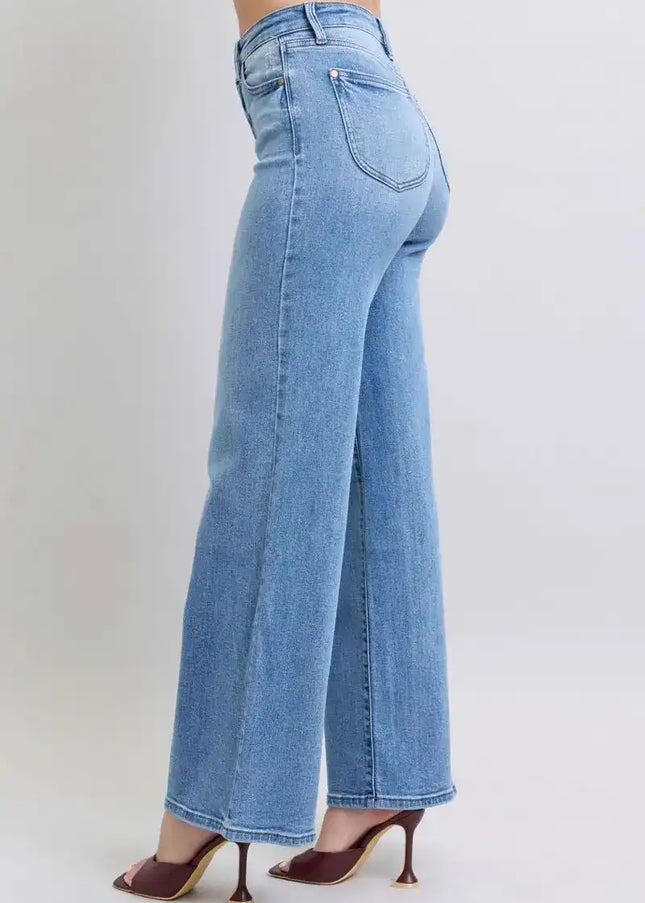 Judy Blue High Waist Vintage Wash Retro Wide Leg Denim Jeans 82625 - Sleekdenim.com