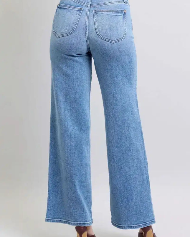 Judy Blue High Waist Vintage Wash Retro Wide Leg Denim Jeans 82625 - Sleekdenim.com