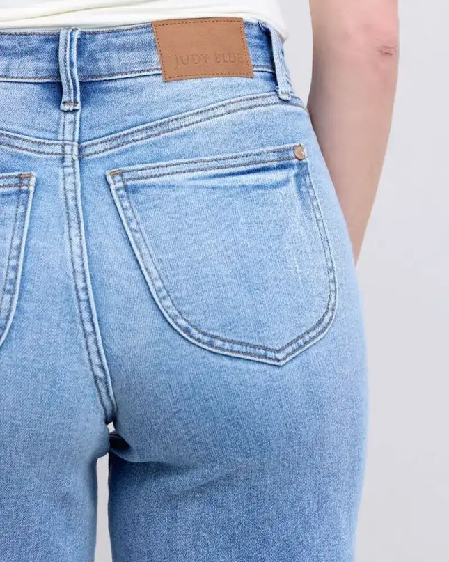 Judy Blue High Waist Vintage Wash Retro Wide Leg Denim Jeans 82625 - Sleekdenim.com