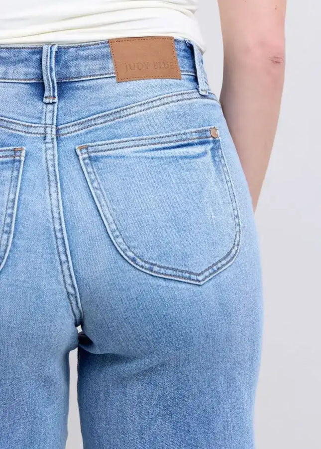 Judy Blue High Waist Vintage Wash Retro Wide Leg Denim Jeans 82625 - Sleekdenim.com