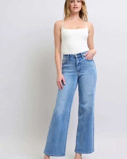 Judy Blue High Waist Vintage Wash Retro Wide Leg Denim Jeans 82625 - Sleekdenim.com