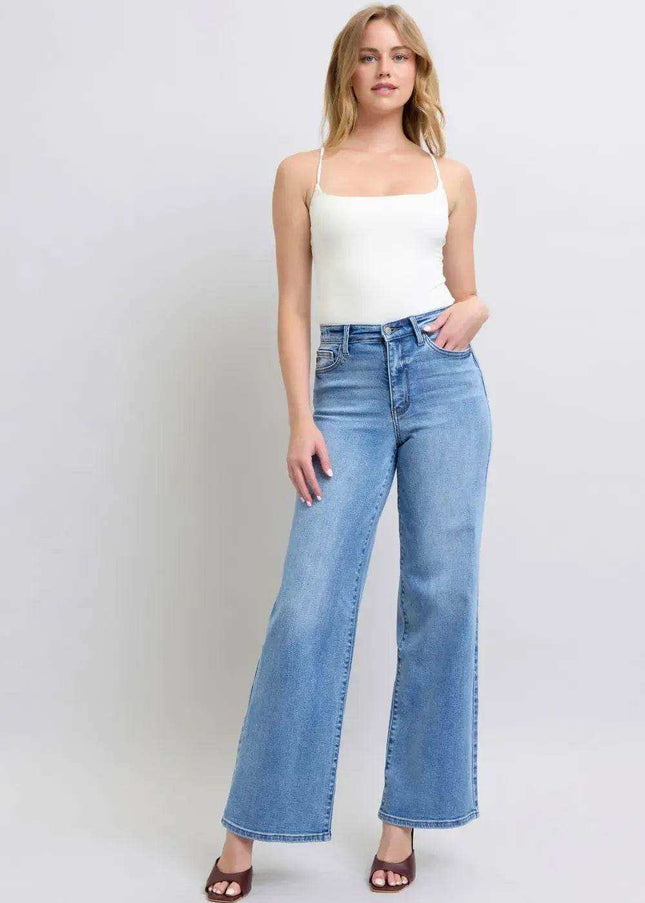 Judy Blue High Waist Vintage Wash Retro Wide Leg Denim Jeans 82625 - Sleekdenim.com