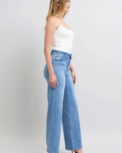 Judy Blue High Waist Vintage Wash Retro Wide Leg Denim Jeans 82625 - Sleekdenim.com
