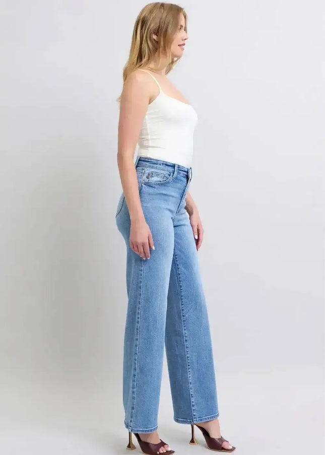 Judy Blue High Waist Vintage Wash Retro Wide Leg Denim Jeans 82625 - Sleekdenim.com
