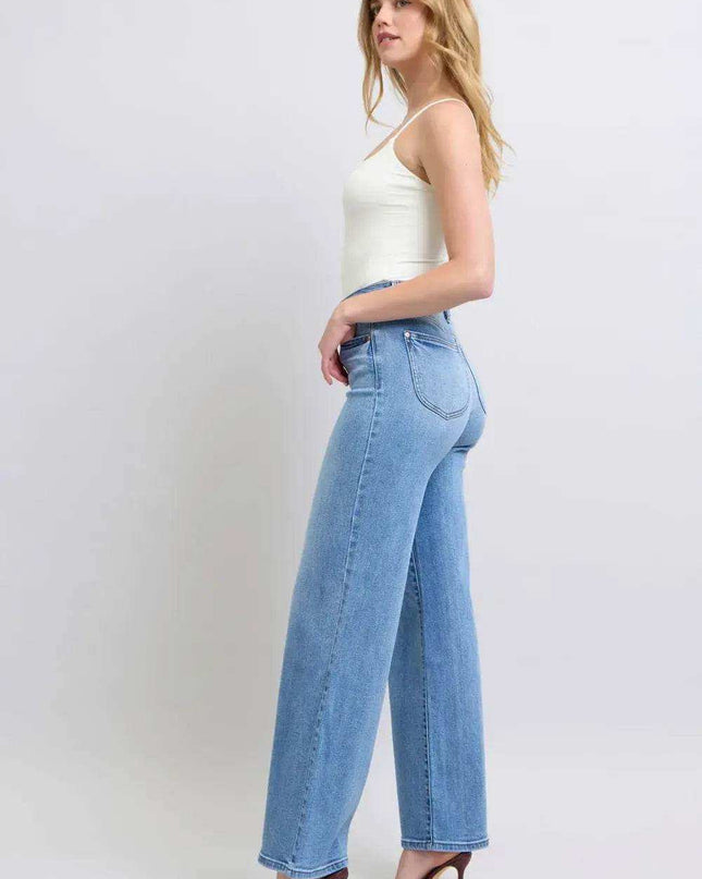 Judy Blue High Waist Vintage Wash Retro Wide Leg Denim Jeans 82625 - Sleekdenim.com