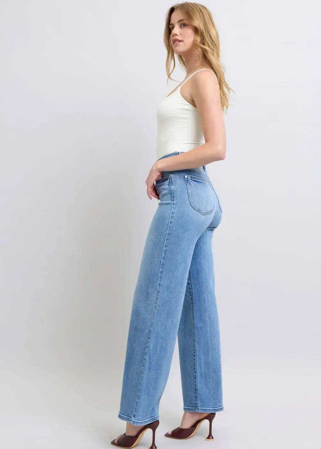 Judy Blue High Waist Vintage Wash Retro Wide Leg Denim Jeans 82625 - Sleekdenim.com