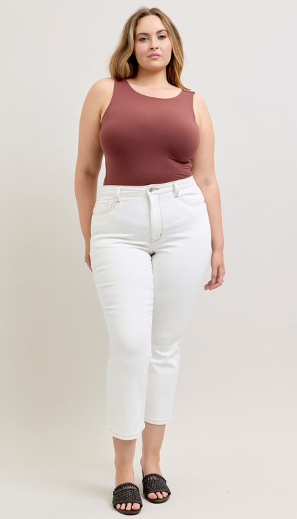 Judy Blue Contrast Stitching Cropped Flare Perfect White Jeans 881080