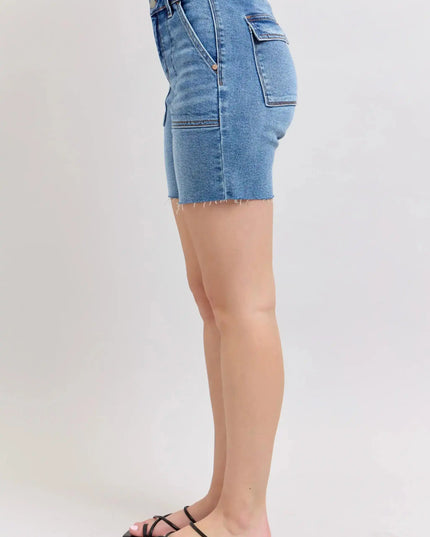 Judy Blue Mid Rise Bermuda Shorts with Flap Pockets Denim Short 15288 - Sleekdenim.com
