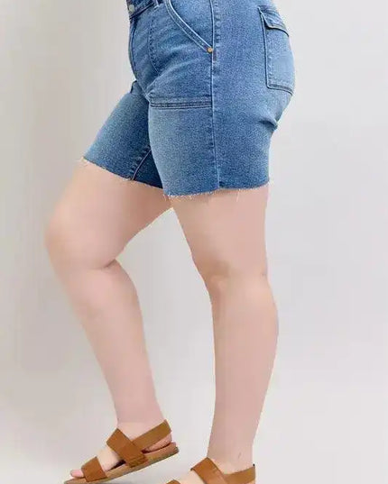 Judy Blue Mid Rise Bermuda Shorts with Flap Pockets Denim Short 15288 - Sleekdenim.com