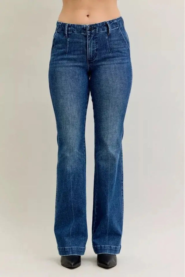 Judy Blue Full Size Mid Rise Bootcut Jeans with Welt Pockets Plus Size - Sleekdenim.com