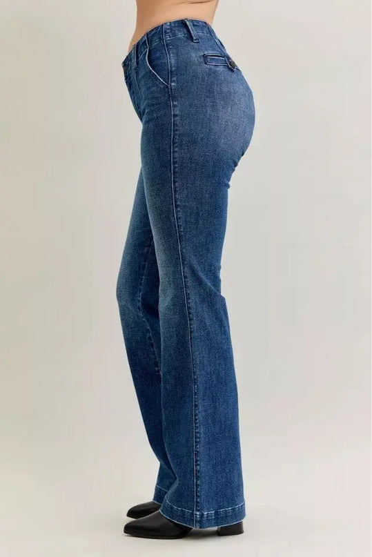 Judy Blue Full Size Mid Rise Bootcut Jeans with Welt Pockets Plus Size - Sleekdenim.com