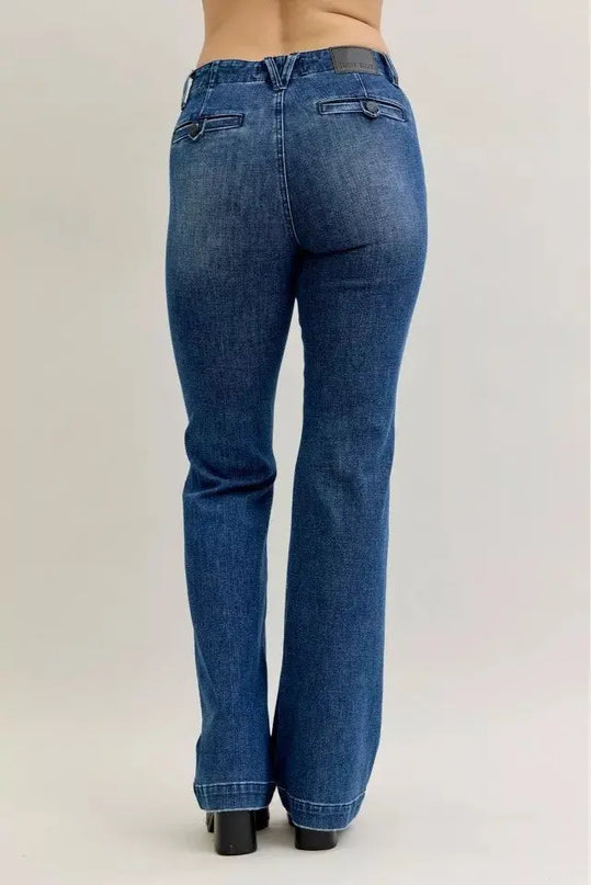 Judy Blue Full Size Mid Rise Bootcut Jeans with Welt Pockets Plus Size - Sleekdenim.com