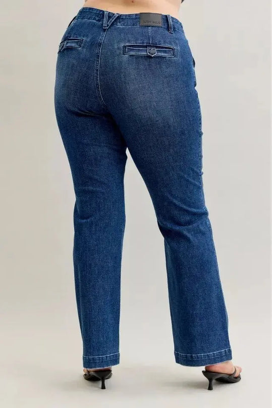Judy Blue Full Size Mid Rise Bootcut Jeans with Welt Pockets Plus Size - Sleekdenim.com