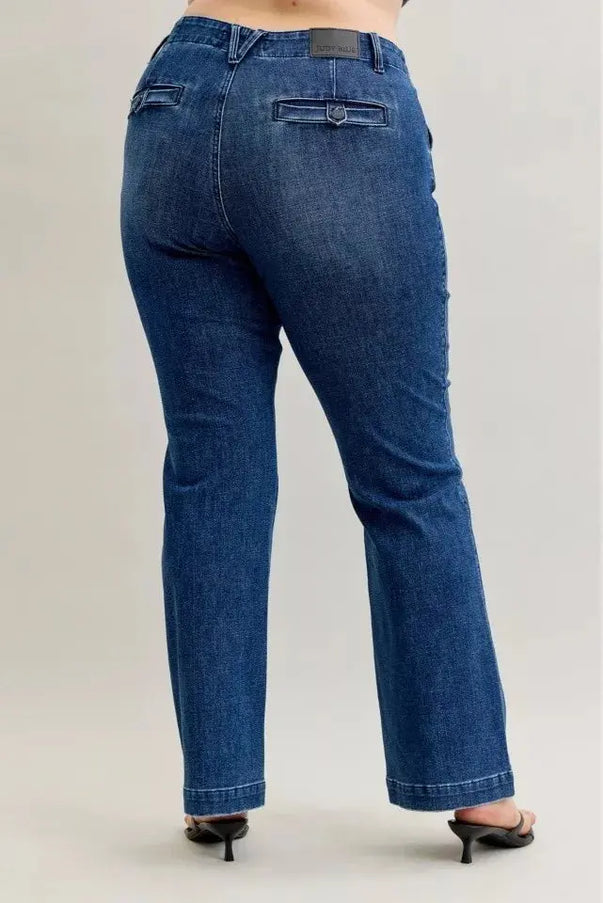 Judy Blue Full Size Mid Rise Bootcut Jeans with Welt Pockets Plus Size - Sleekdenim.com