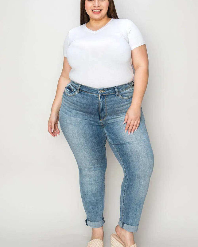 Judy Blue Mid Rise Cuffed Slim Denim Jeans 82441 - Sleekdenim.com