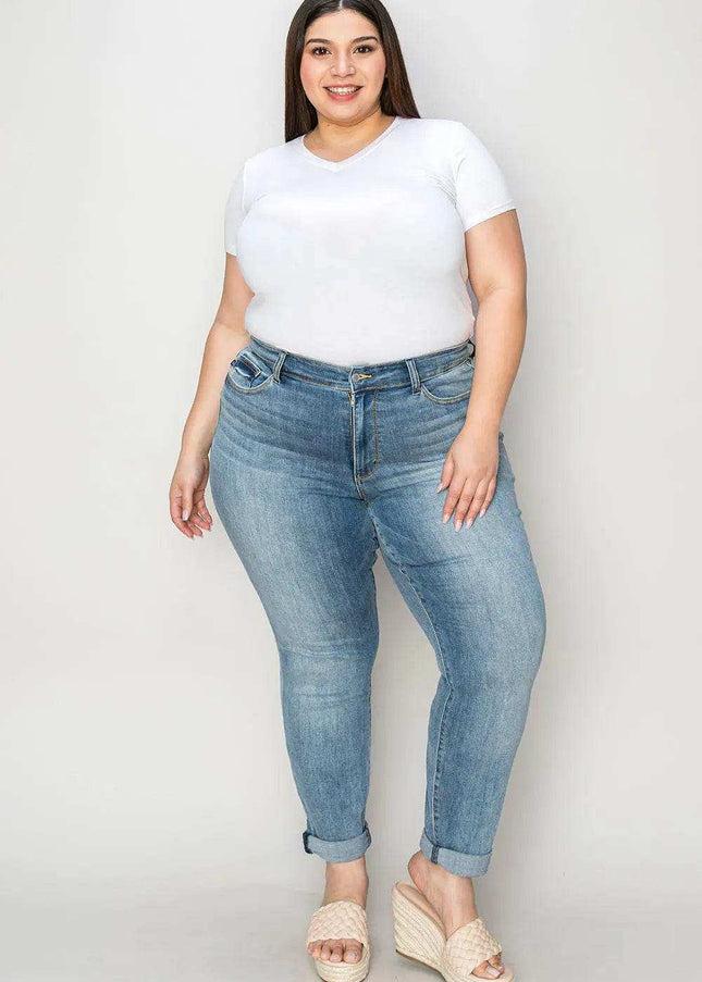 Judy Blue Mid Rise Cuffed Slim Denim Jeans 82441 - Sleekdenim.com