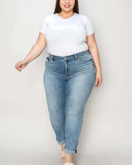 Judy Blue Mid Rise Cuffed Slim Denim Jeans 82441 - Sleekdenim.com