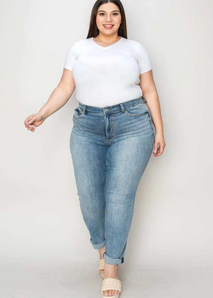 Judy Blue Mid Rise Cuffed Slim Denim Jeans 82441 - Sleekdenim.com