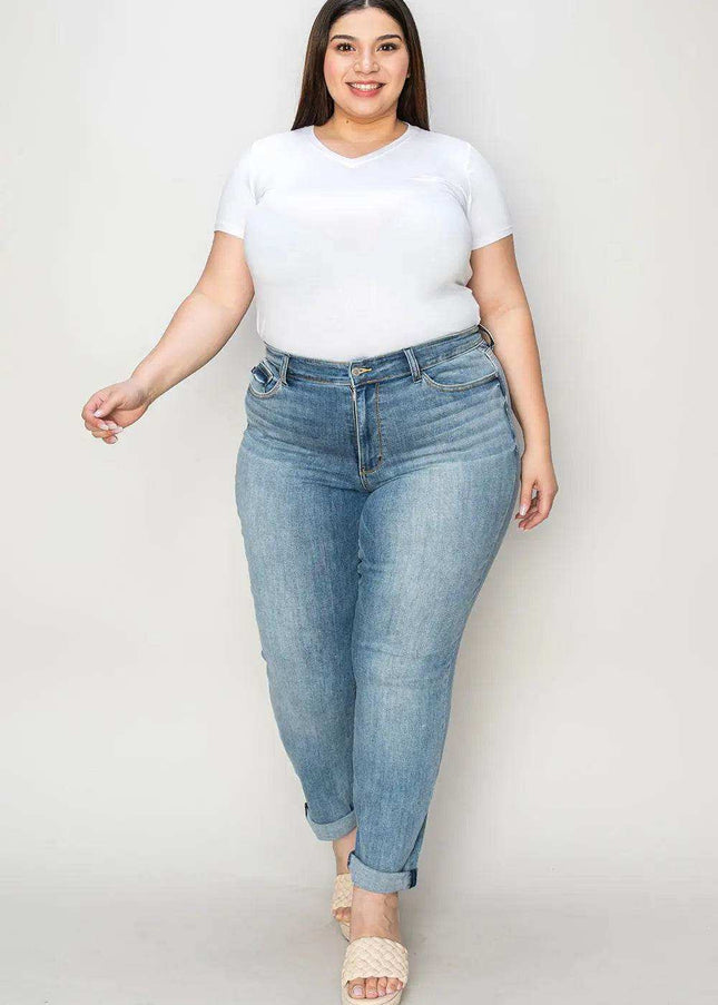 Judy Blue Mid Rise Cuffed Slim Denim Jeans 82441 - Sleekdenim.com
