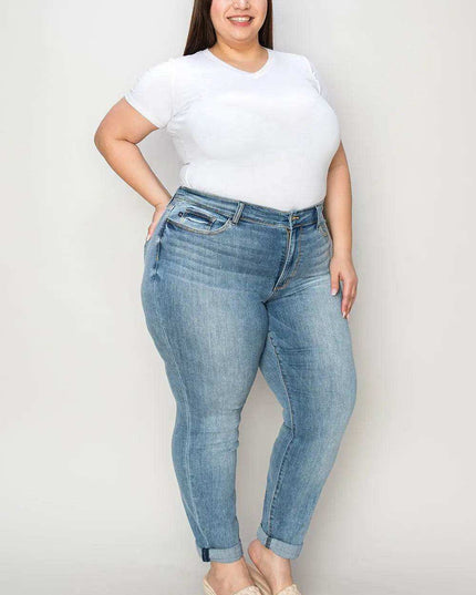 Judy Blue Mid Rise Cuffed Slim Denim Jeans 82441 - Sleekdenim.com