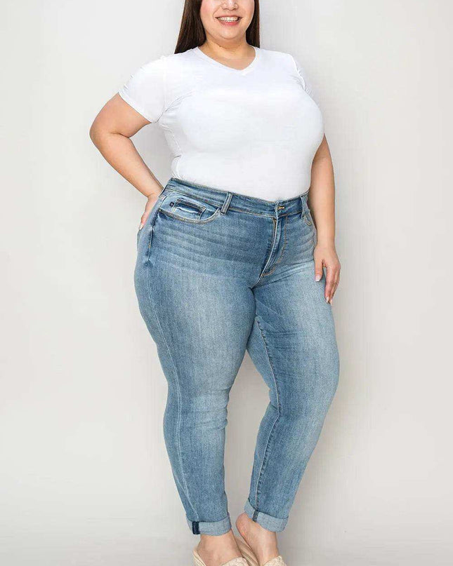 Judy Blue Mid Rise Cuffed Slim Denim Jeans 82441 - Sleekdenim.com