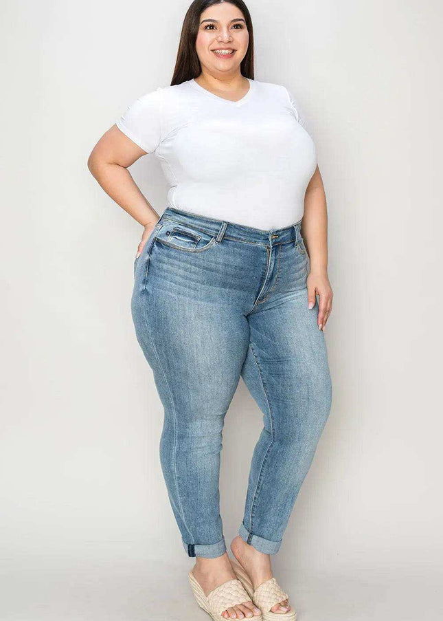 Judy Blue Mid Rise Cuffed Slim Denim Jeans 82441 - Sleekdenim.com