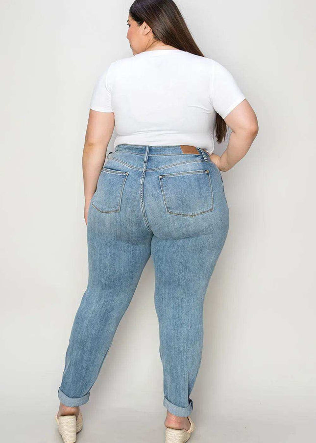 Judy Blue Mid Rise Cuffed Slim Denim Jeans 82441 - Sleekdenim.com