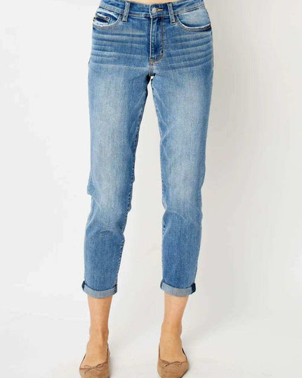 Judy Blue Mid Rise Cuffed Slim Denim Jeans 82441 - Sleekdenim.com