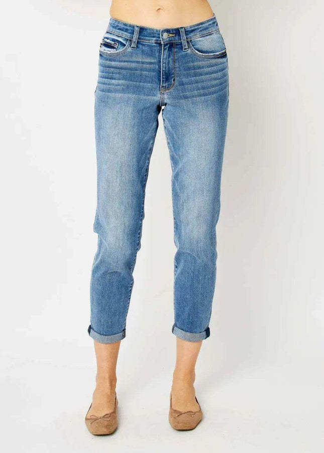 Judy Blue Mid Rise Cuffed Slim Denim Jeans 82441 - Sleekdenim.com