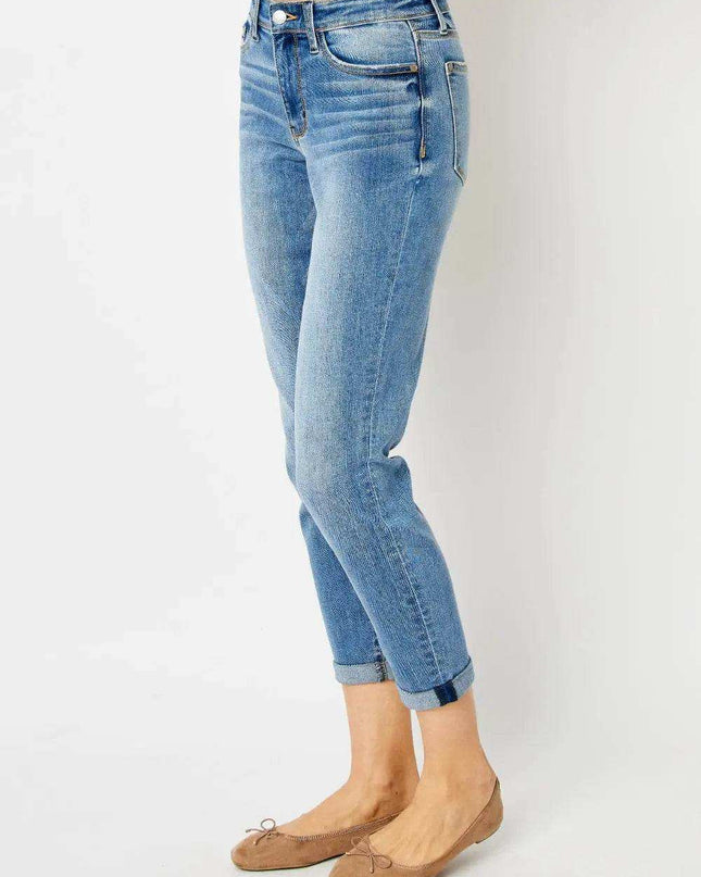 Judy Blue Mid Rise Cuffed Slim Denim Jeans 82441 - Sleekdenim.com