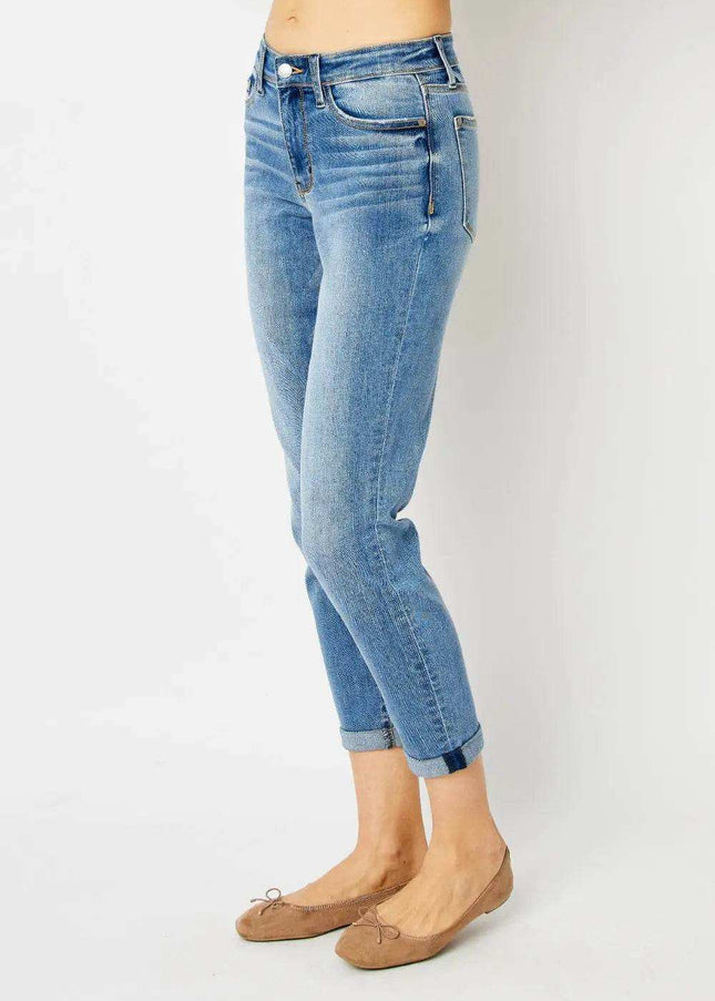 Judy Blue Mid Rise Cuffed Slim Denim Jeans 82441 - Sleekdenim.com