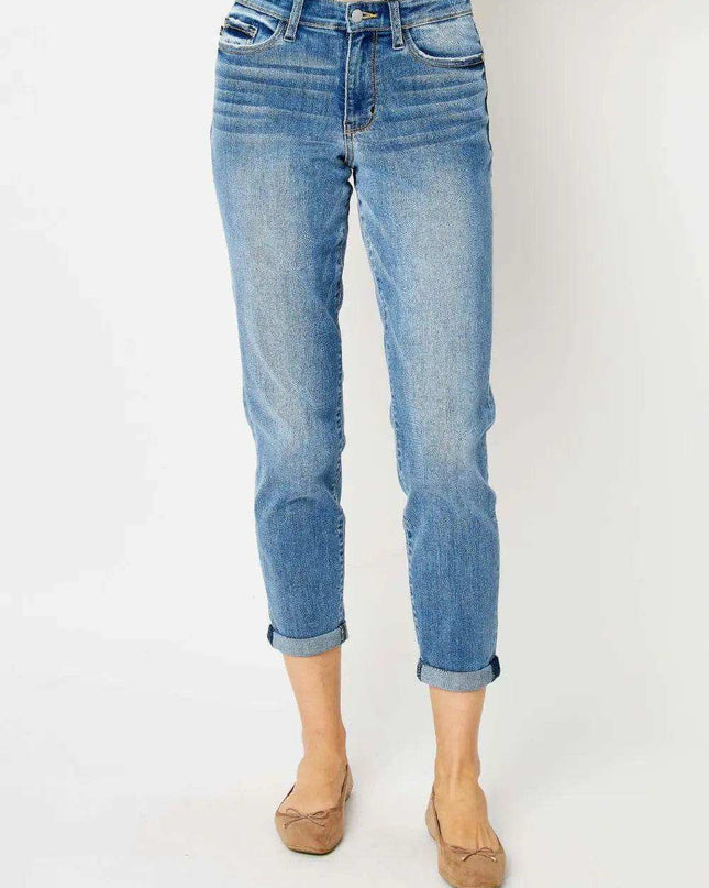 Judy Blue Mid Rise Cuffed Slim Denim Jeans 82441 - Sleekdenim.com