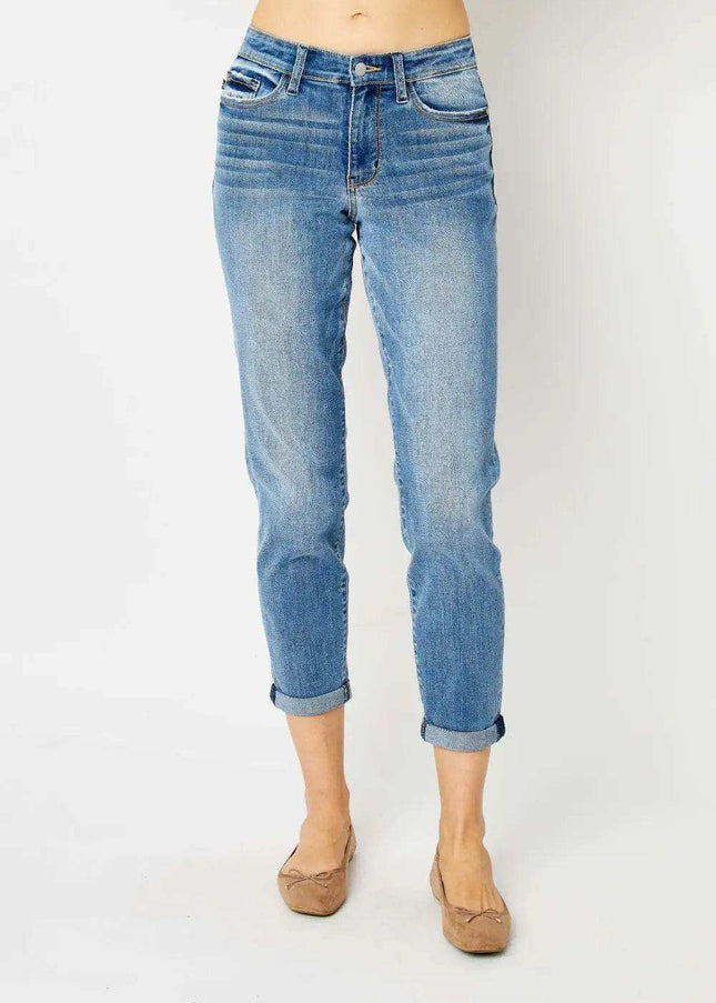 Judy Blue Mid Rise Cuffed Slim Denim Jeans 82441 - Sleekdenim.com