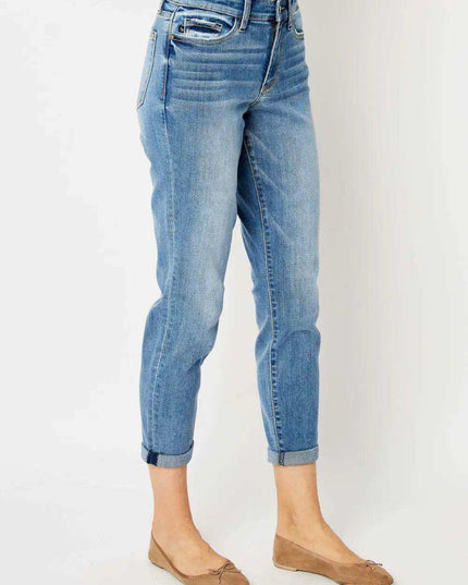 Judy Blue Mid Rise Cuffed Slim Denim Jeans 82441 - Sleekdenim.com