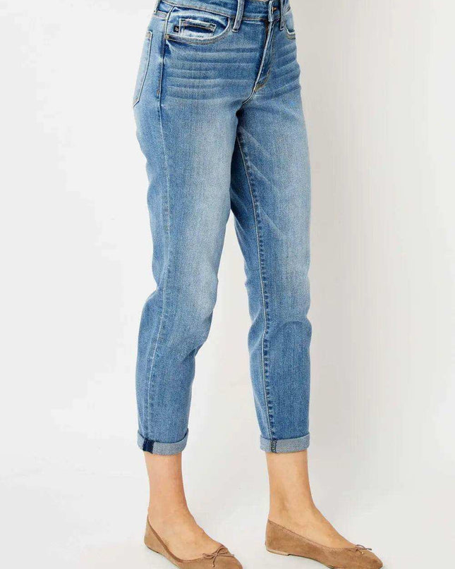 Judy Blue Mid Rise Cuffed Slim Denim Jeans 82441 - Sleekdenim.com